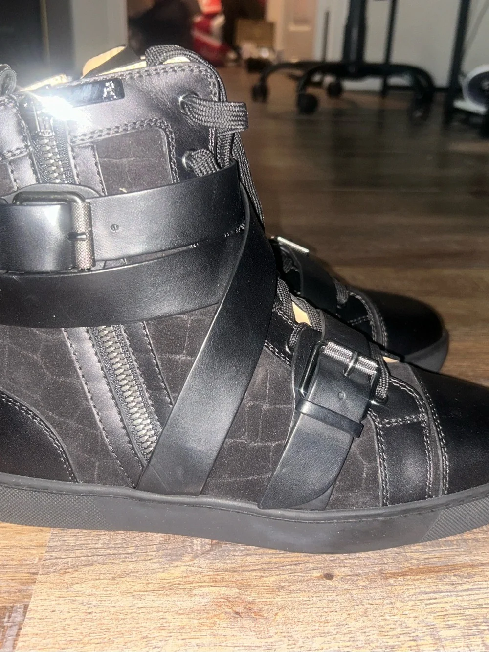 Men’s Black Strappy High-Top Sneakers